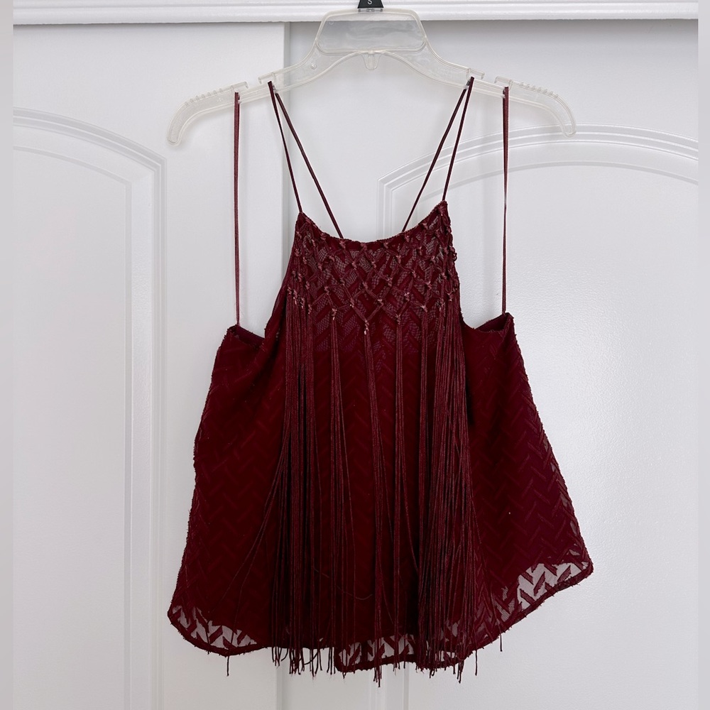 ASTR spaghetti strap fringe top